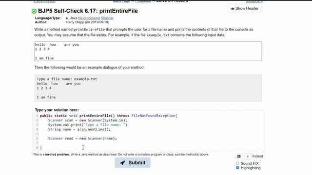 Java Practice It || 6.17 printEntireFile || file processing, scanner, method with scanner parameter смотреть онлайн