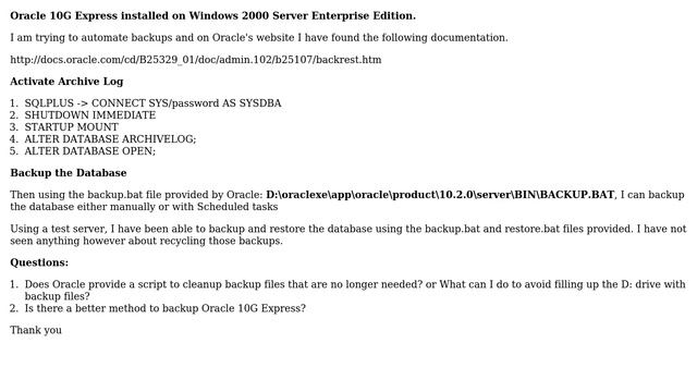 Databases: Backing up an Oracle 10G Express on Windows 2000 Server смотреть онлайн