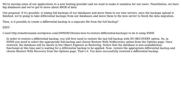SQL Server 2008: Is it possible to store differential backups in a separate files? смотреть онлайн