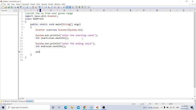 Print the number from user given range | java Program смотреть онлайн