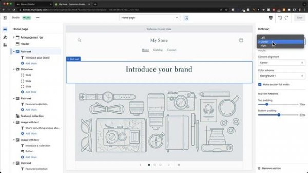 Как настроить темы Shopify (объяснение редактора Shopify)