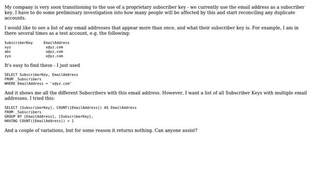 Salesforce: SQL to find duplicate subscribers with the same email address смотреть онлайн