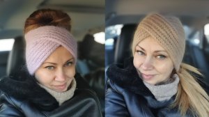 МК Женская Повязка на голову спицами из Инстаграма. Пряжа пух норки 1 моток.