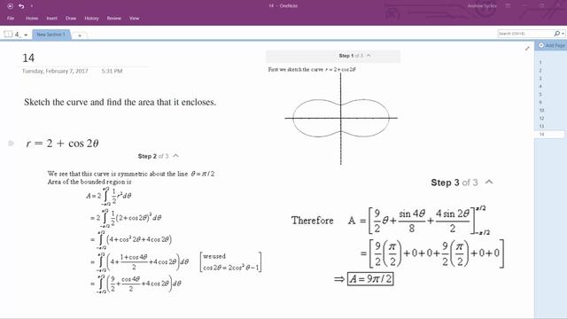 r = 2 + cos 2 theta Sketch the curve and ﬁnd the area that it encloses. смотреть онлайн