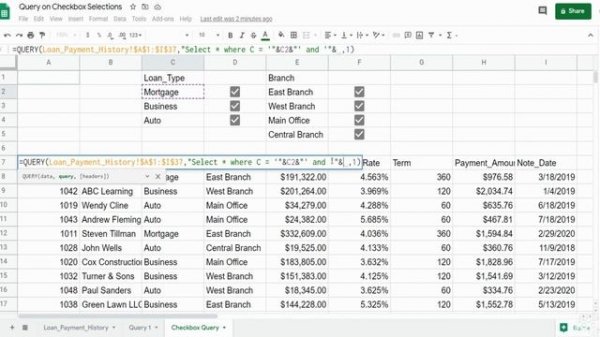 Google Sheets Query on Checkbox Criteria