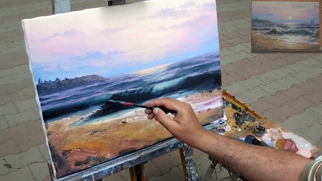 Морской пейзаж маслом . картина волна прибой . Seascape Oilcolorpainting Timelapse Seascapepainting