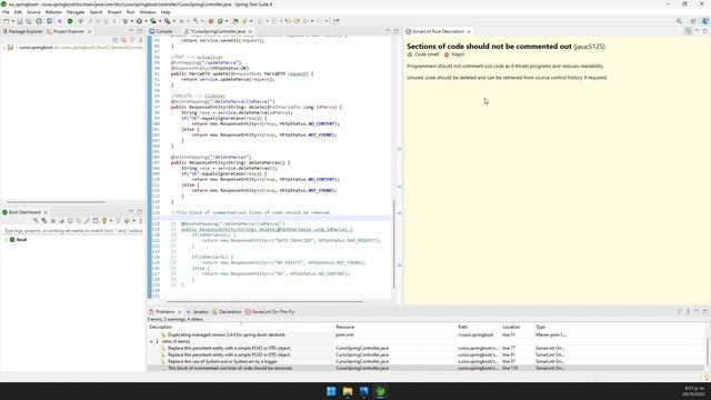 Solución (FIX): Sonar - Java: This block of commented out lines of code should be removed смотреть онлайн