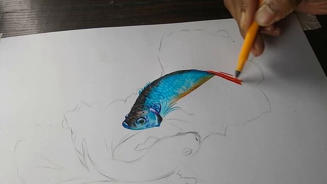 Realistic Painting with 20rs Sketch pens | Painting Betta Fish? смотреть онлайн