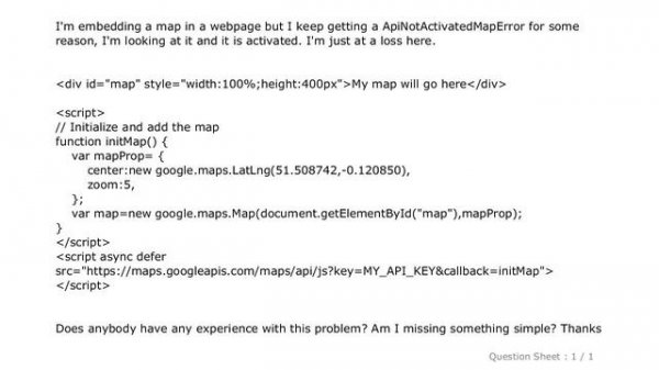 HTML : Getting ApiNotActivatedMapError when trying to use embed map API despite the API being activ