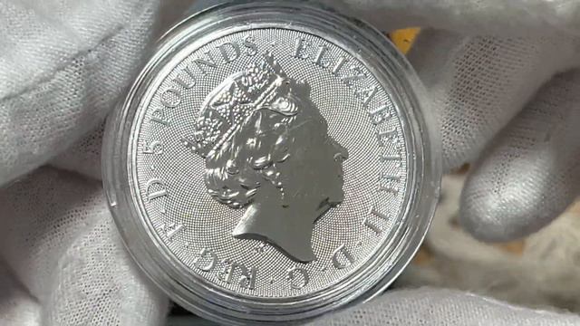 2021 White Greyhound Of Richmond 2 Oz,10th In Queen's Beasts Series, 5 Pound GB .9999 Silver BU Coi