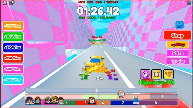 Мега Читерская скорости бега всех топовых тачек в Роблоксе Race Car Clicker Roblox смотреть онлайн