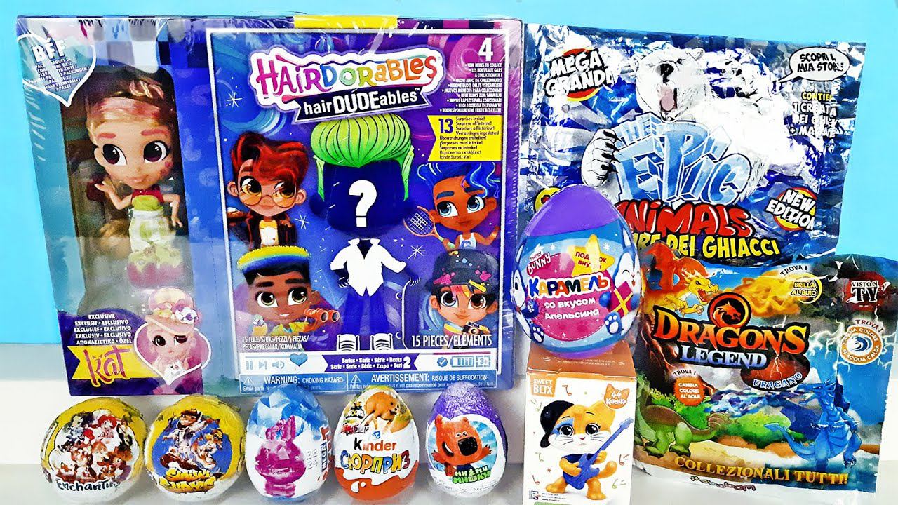 СЮРПРИЗ MIX! Hairdorables HairDUDEables, Драконы, Мимимишки, Natoons Unboxing Kinder Surprise