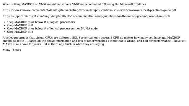 Databases: SQL Server MAXDOP on VMWare Virtual Servers смотреть онлайн