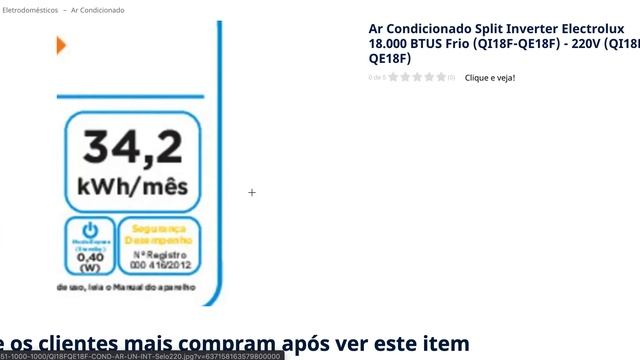 Ar Condicionado Split Inverter Electrolux 18 000 BTUS Frio QI18F QE18F   220V  QI18F QE18F