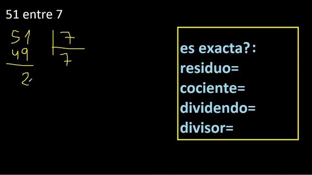 Dividir 51 entre 7 , residuo , es exacta o inexacta la division , cociente dividendo divisor ? смотреть онлайн