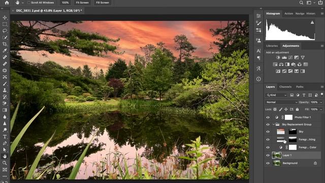 Adobe Photoshop 2021 - 2023 | Sky Replacement with Water Reflection смотреть онлайн
