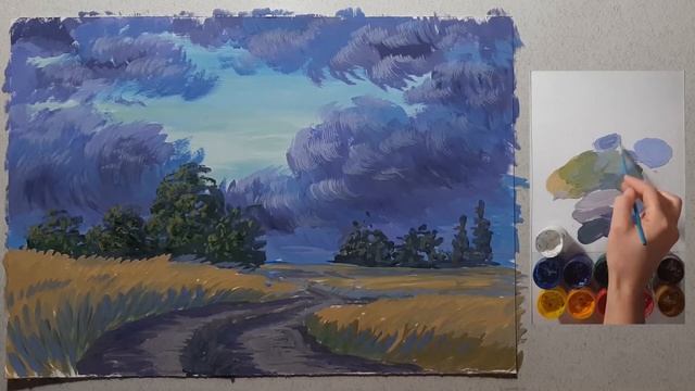 Малюємо краєвид після грози/How to paint storm with gouache смотреть онлайн