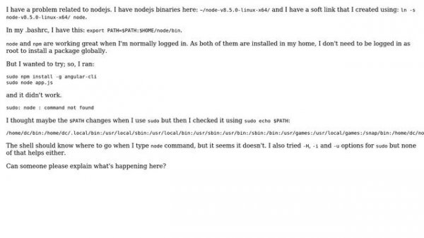 sudo: node : command not found
