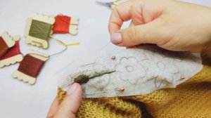 Вышивка гладью на свитере. Пробую водорастворимый флизелин на вязаном полотне.