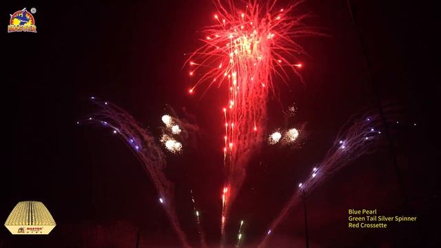 20mm 300 Shots Fan Shape Blue Pearl Green Tail Silver Spinner Red Crossette #CAKE #fireworkstesting смотреть онлайн