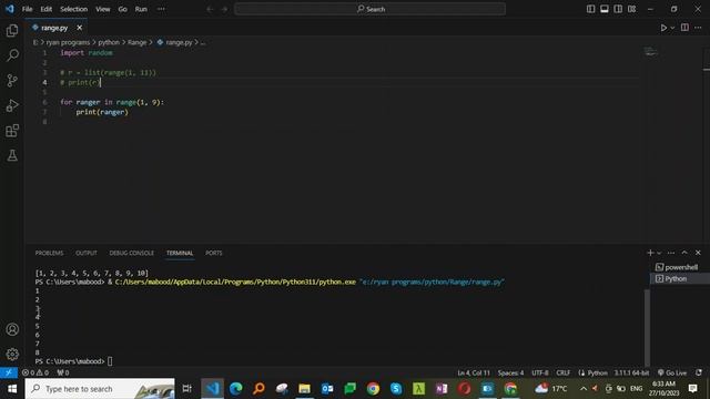 range and its usage in Python with a brief random library importing example смотреть онлайн