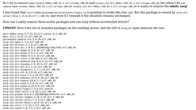 Unix & Linux: CentOS7: remove nvidia-x11-drv-340xx wants to uninstall the whole xorg смотреть онлайн
