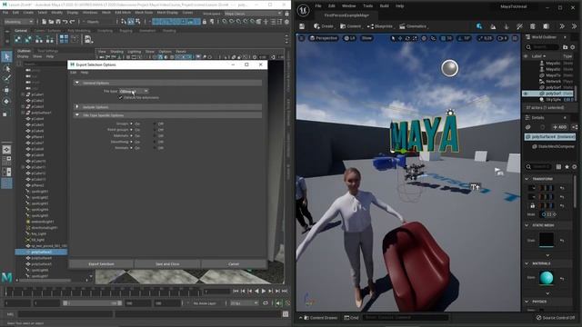 Videoguide - Export From Maya Import In Unreal Engine 5, SendTo And FBX Export, Mesh, Materials