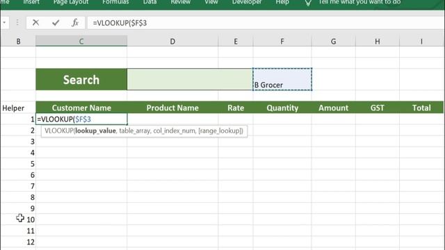 Search Box In Excel Using VLOOKUP | No VBA