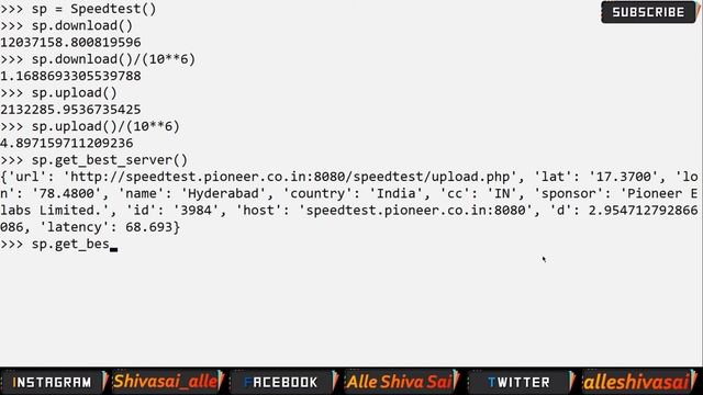How to Check Internet Speed Using Python | SpeedTest-Cli | #alleshivasai #python #ipaddress #ping смотреть онлайн