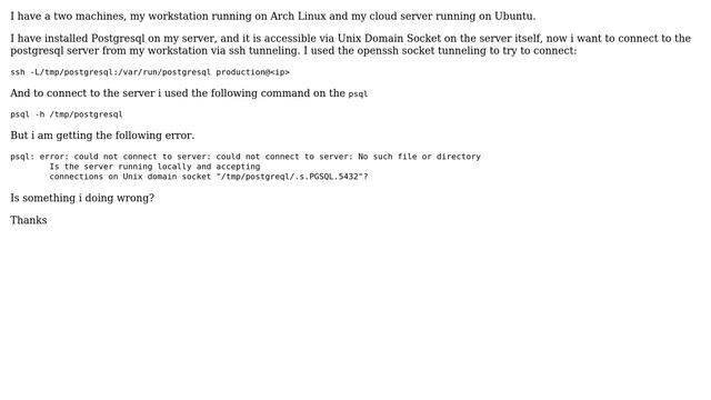 How do i connect to remote Potgresql server via Unix Doman Socket over SSH? смотреть онлайн