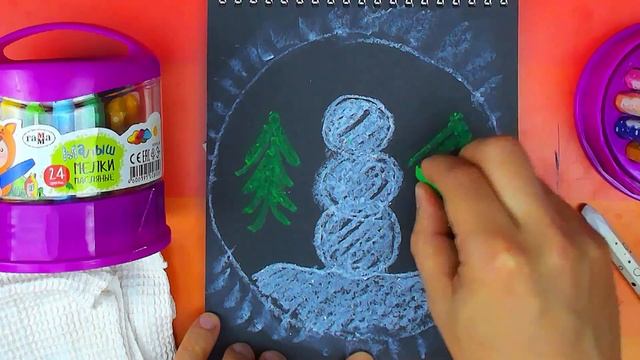 Веселый СНЕГОВИК в конце зимы - рисуем пастелью смотреть онлайн