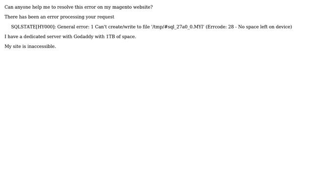 SQLSTATE[HY000]: General error: 1 Can't create/write to file '/tmp/#sql_27a0_0.MYI' (Errcode: 28... смотреть онлайн