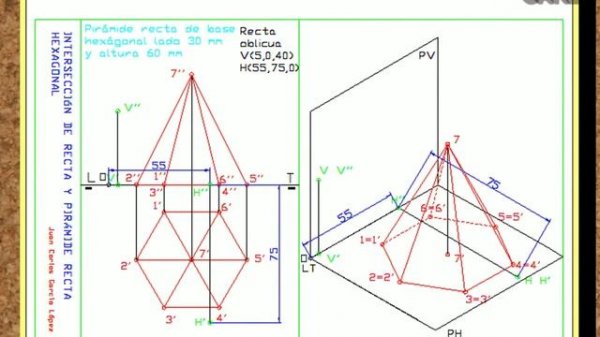 DIBUJA GARLO Intersección de recta oblicua con pirámide hexagonal