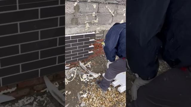 Монтаж термопанелей.Нанесение клей пены.