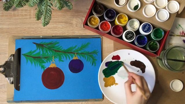 Ёлочные игрушки. Новогодний рисунок. Гуашь. Рисование. New Year. Drawing. смотреть онлайн