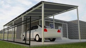 Проект авто - навеса 15х3.7 с односкатной крышей из поликарбоната / Всем Навесы
