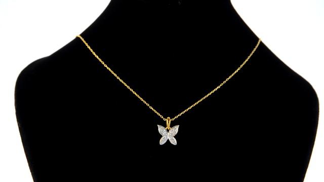 Vera Perla 0.06Cts Diamonds, 18K Yellow Gold Butterfly Necklace смотреть онлайн