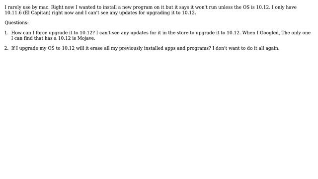 Apple: Upgrading From 10.11.6 El Capitan To 10.12
