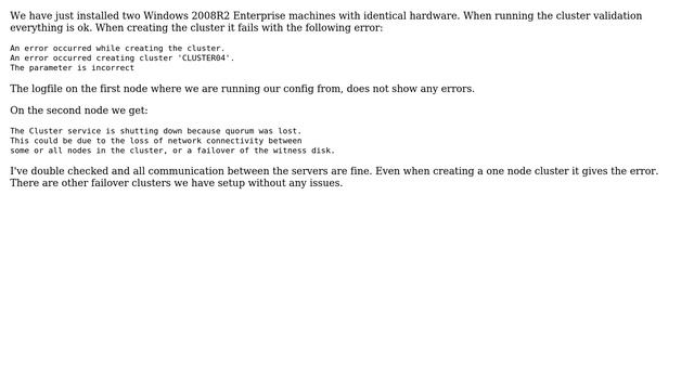 Windows 2008R2 two node failover cluster creation fails смотреть онлайн