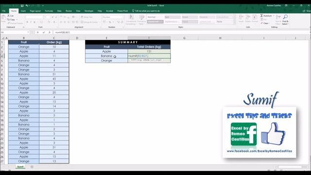 Excel How To Use SumIf Function