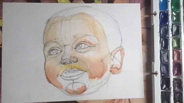 DIY HOW to PAINT PORTRAIT. FREE ART LESSON. Part 1 + 2 Portrait of a Child WATERCOLOR. Online art смотреть онлайн
