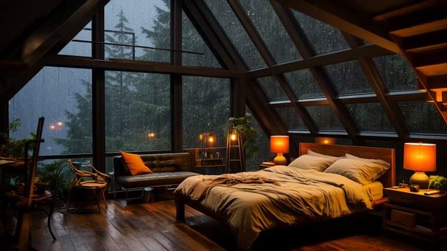 Rain Sounds and Thunder outside the Window in the Forest - Peaceful Sleep in the Cozy Attic смотреть онлайн