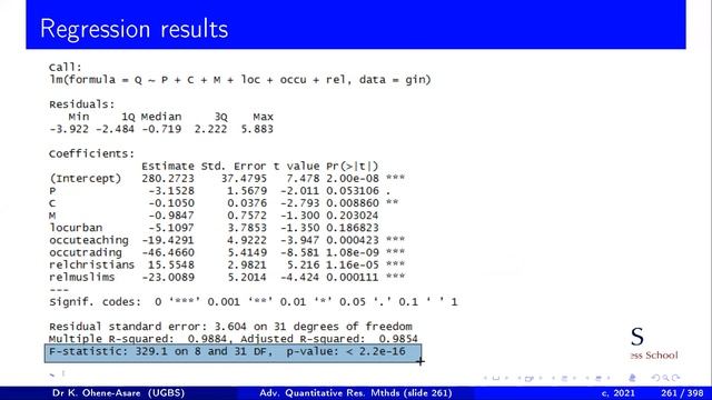 8c interpreting regression results from R significance, F test, R square, model selection смотреть онлайн