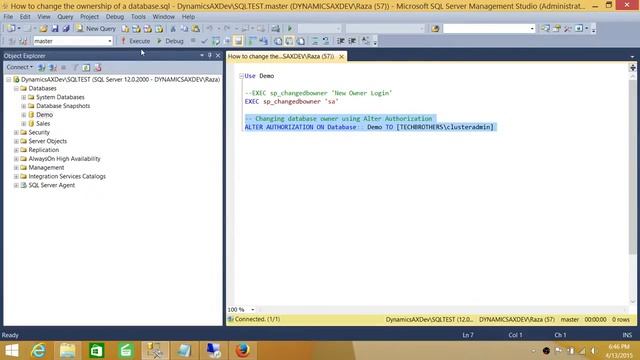 SQL Server DBA Tutorial 43-How to Change the Ownership of a Database in SQL Server смотреть онлайн