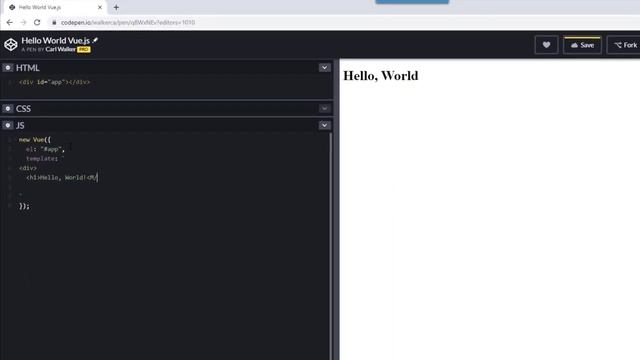 VueJS CodePen Hello World Project VUE001 смотреть онлайн