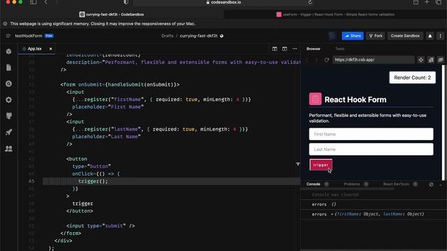 React Hook Form - useForm: trigger смотреть онлайн