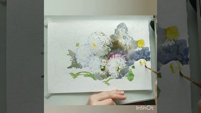 Риуем хризантемы акварелью. смотреть онлайн