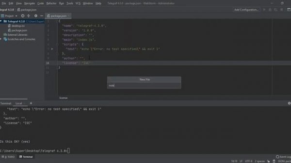 Начинаем разработку с инициализации проекта – NPM INIT. Telegraf 4.3.0. NodeJS. AWS.