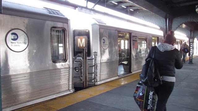 MTA New York City Subway: Middle Village-bound R42 M Train at the Fresh Pond Road Station. смотреть онлайн