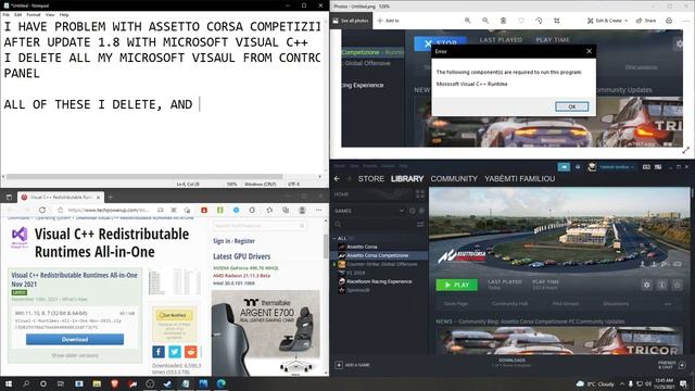 ASSETTO CORSA COMPETIZIONE UPDATE 1.8 MICROSOFT VISUAL C++ RUNTIME ERROR - FIXED / SOLVED смотреть онлайн
